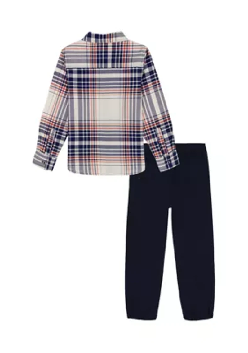 Boys 4-7 2-Piece Long Sleeve Plaid Woven Shirt & Pants Set
