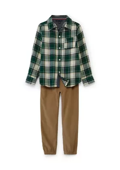 Boys 4-7 2-Piece Long Sleeve Plaid Woven with Pantset