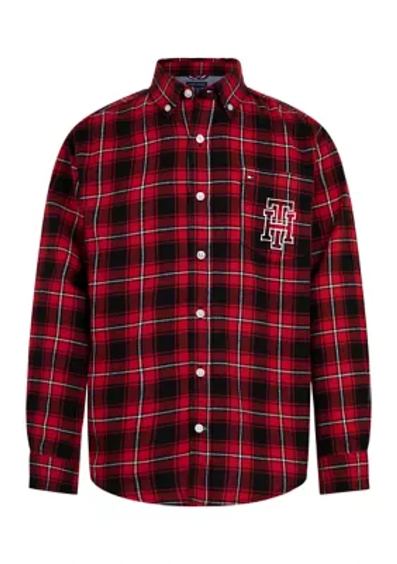 Boys 8-20 Long Sleeve Red Plaid Shirt