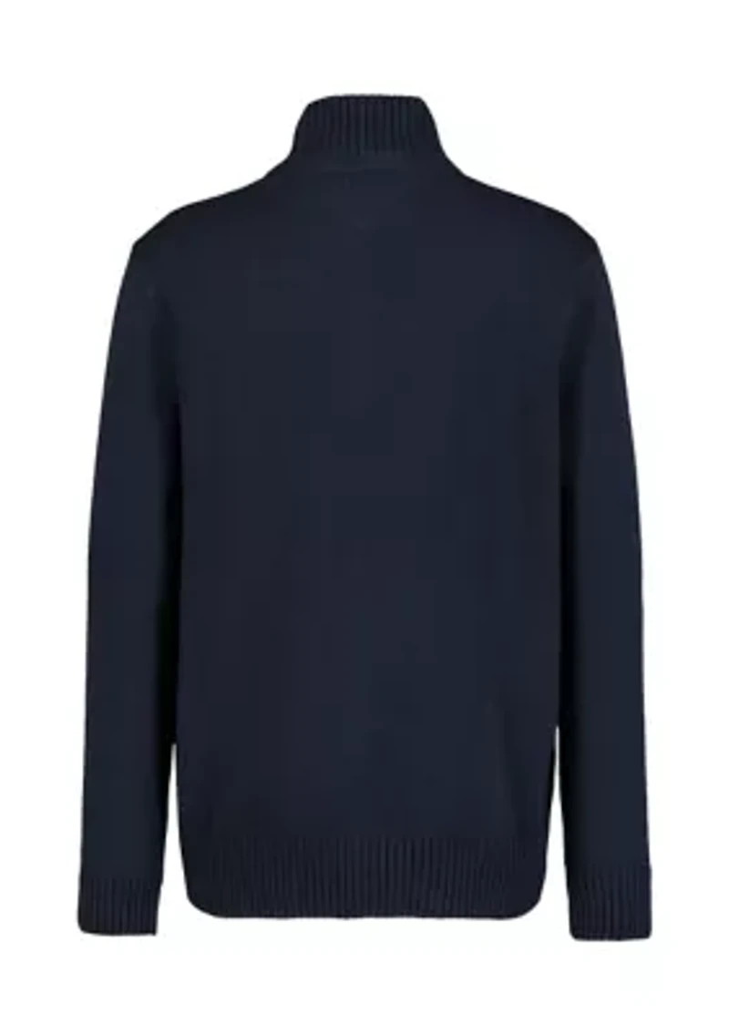 Boys 8-20 1/4 Zip Solid Sweater Knit Pullover