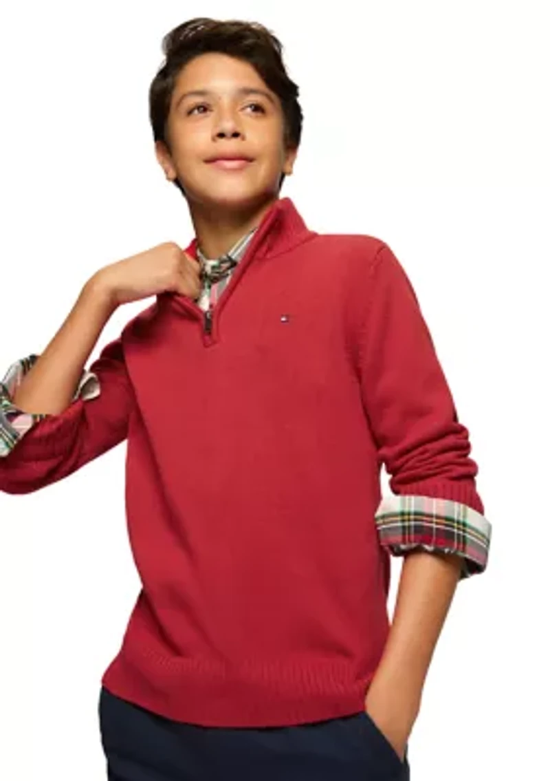Boys 8-20 1/4 Zip Solid Sweater Knit Pullover