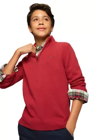 Boys 8-20 1/4 Zip Solid Sweater Knit Pullover