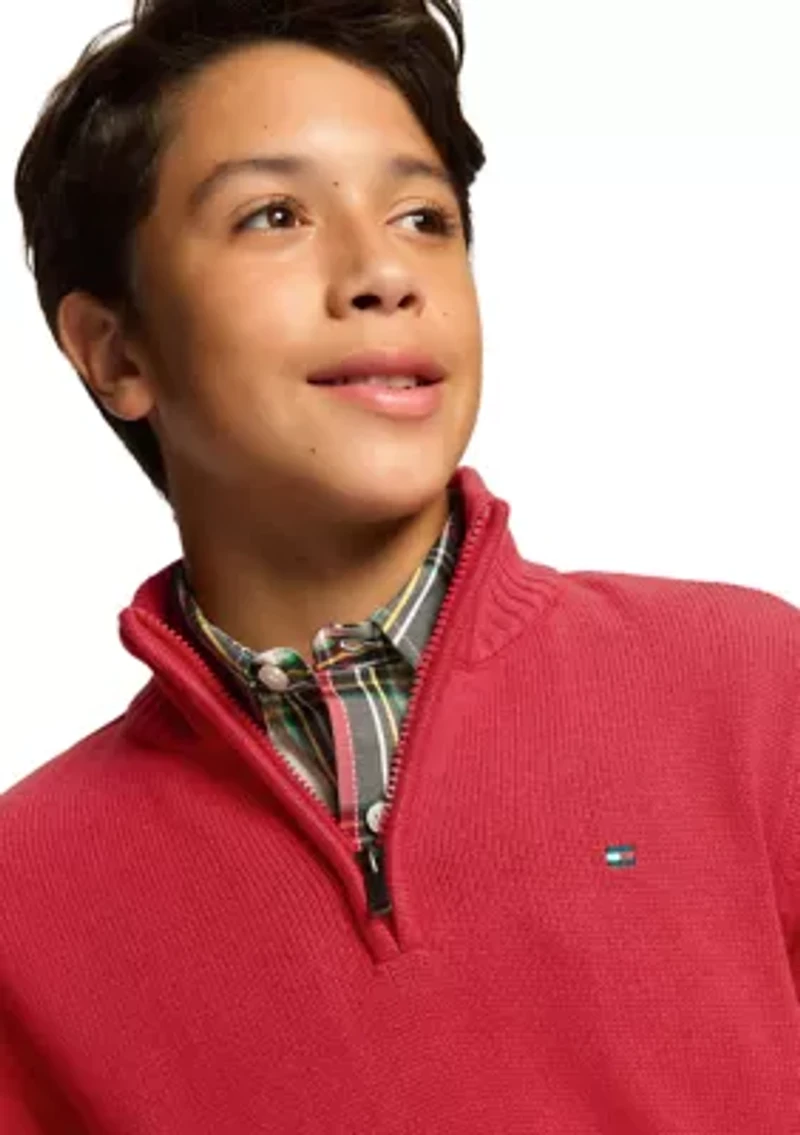 Boys 8-20 1/4 Zip Solid Sweater Knit Pullover