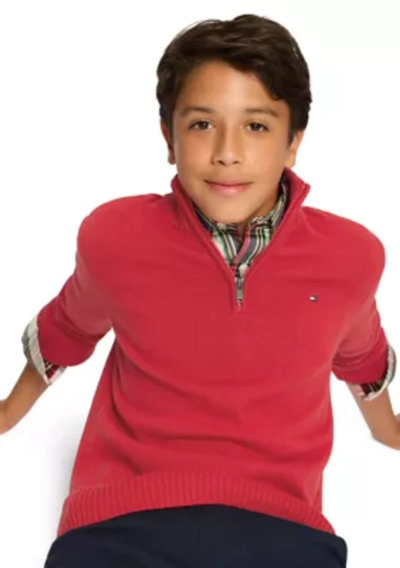Boys 8-20 1/4 Zip Solid Sweater Knit Pullover