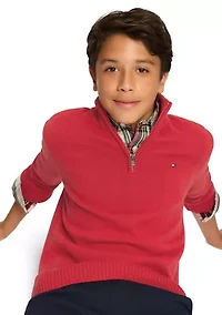 Boys 8-20 1/4 Zip Solid Sweater Knit Pullover