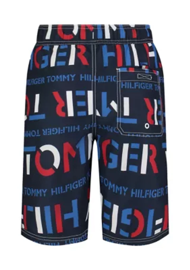 Boys 8-20 7" Stencil Print Swim Trunks