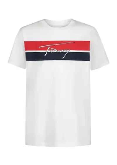 Boys 8-20 Color Blocked Stripe and Script Graphic T-Shirt