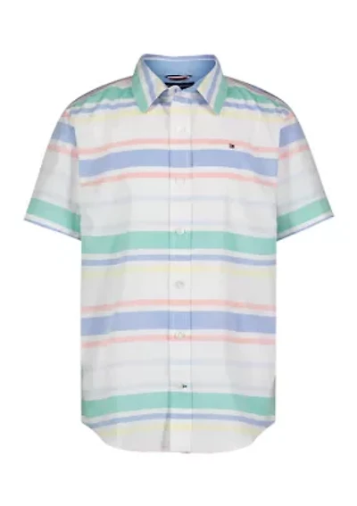 Boys 8-20 Short Sleeve Striped Button Down Shirt