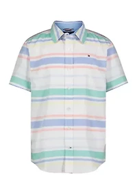 Boys 8-20 Short Sleeve Striped Button Down Shirt