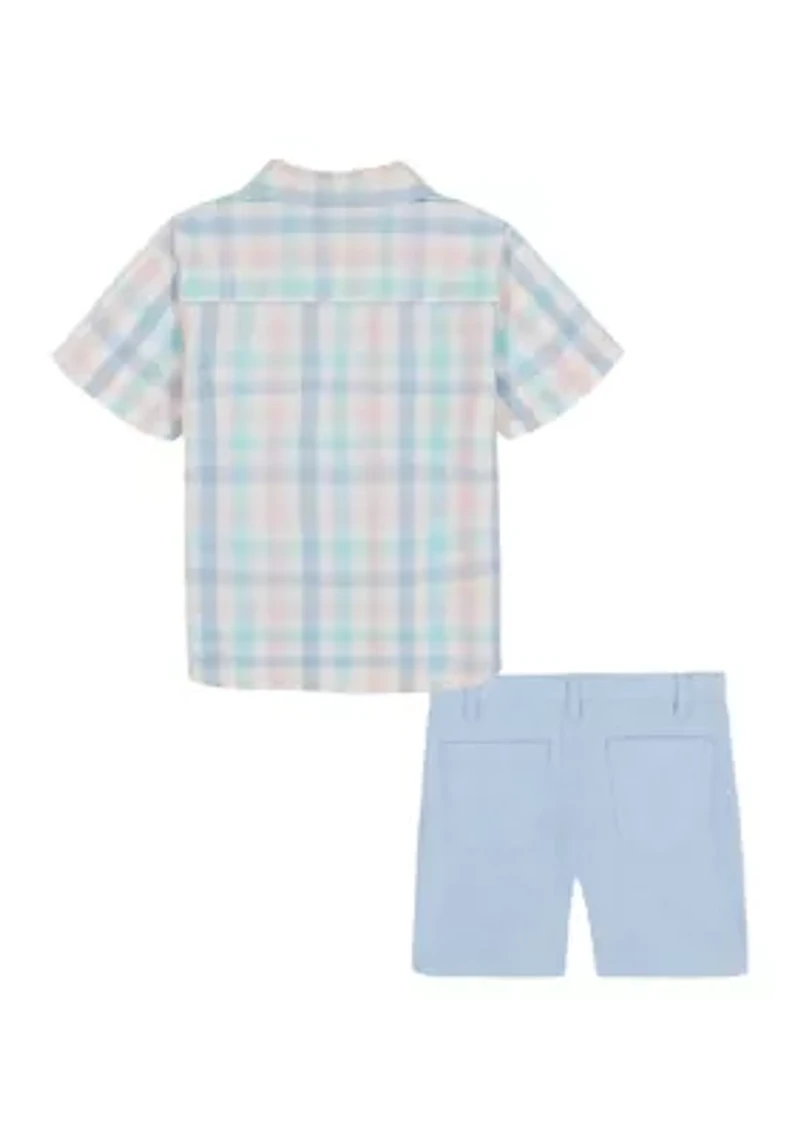 Boys 4-7 Plaid Printed Woven Shirt and Shorts Set