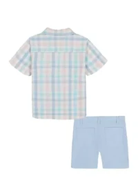 Boys 4-7 Plaid Printed Woven Shirt and Shorts Set