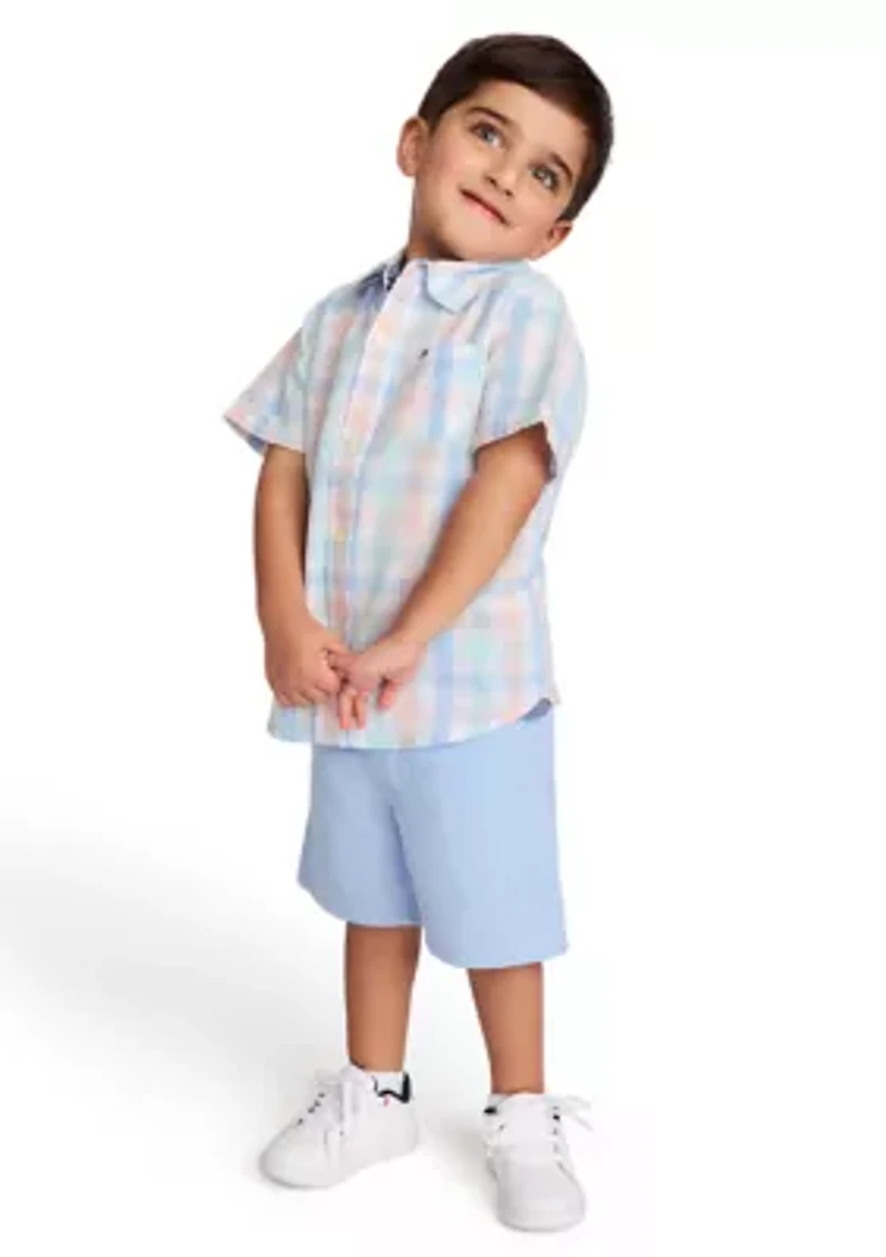 Boys 4-7 Plaid Printed Woven Shirt and Shorts Set