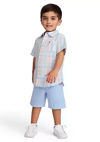 Boys 4-7 Plaid Printed Woven Shirt and Shorts Set