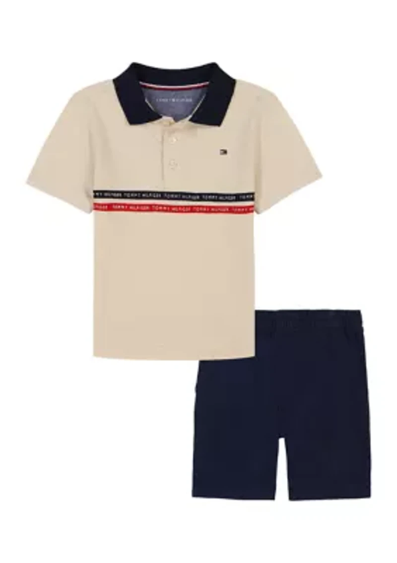Boys 4-7 2 Piece Chest Stripe Polo Shirt and Shorts Set