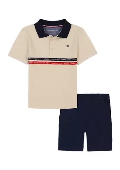 Boys 4-7 2 Piece Chest Stripe Polo Shirt and Shorts Set