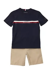 Boys 4-7 Stripe Chest T-Shirt and Shorts Set