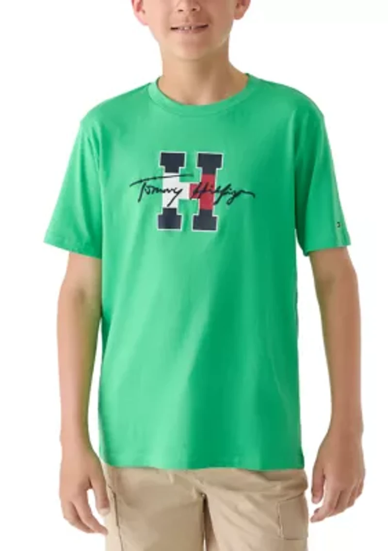 Boys 8-20 Script Short Sleeve Shirt