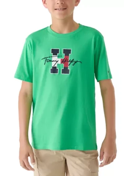 Boys 8-20 Script Short Sleeve Shirt