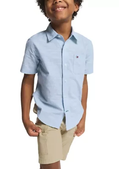 Boys 8-20 Texture Woven Button Down Shirt