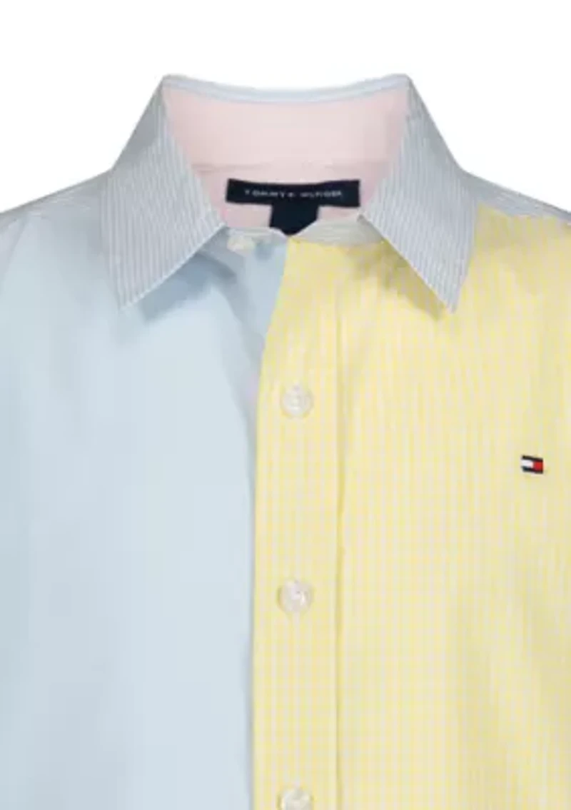 Boys 8-20 Soft Block Button Down Shirt
