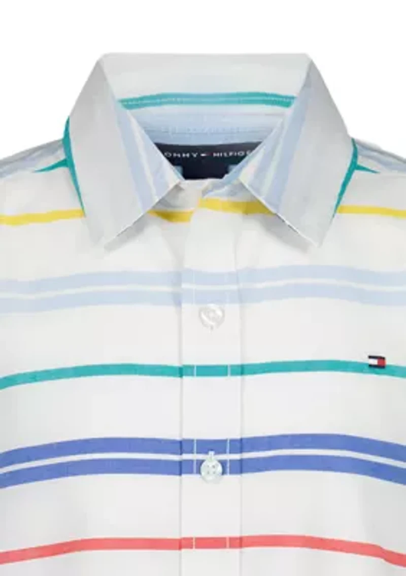 Boys 8-20 Multi Bar Striped Short Sleeve Woven Shirt