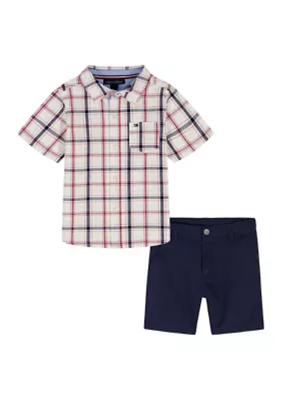 Toddler Boys Plaid Shirt and Shorts Set