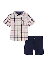 Toddler Boys Plaid Shirt and Shorts Set