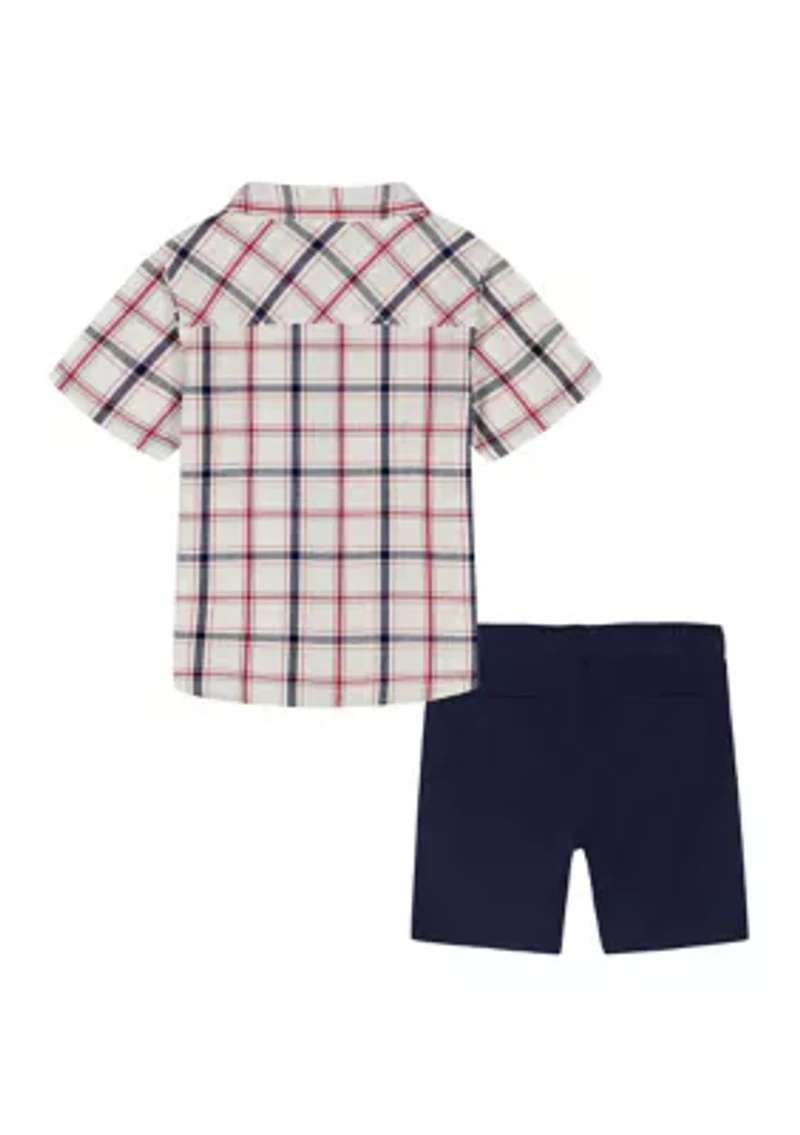 Toddler Boys Plaid Shirt and Shorts Set