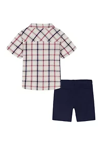 Toddler Boys Plaid Shirt and Shorts Set