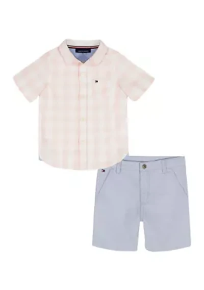 Toddler Boys Button Down Shirt and Shorts Set