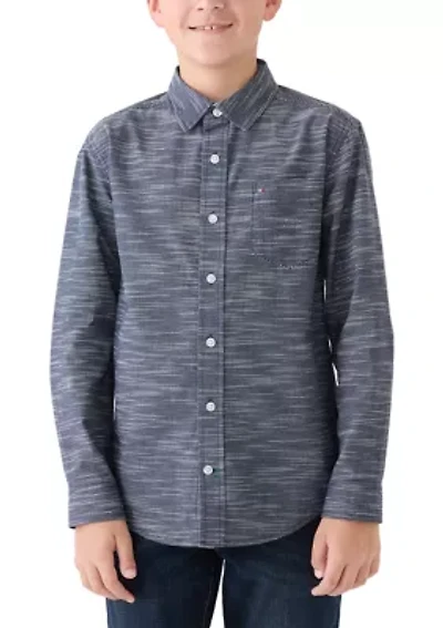 Boys 8-20 Textured Long Sleeve Woven Shirt