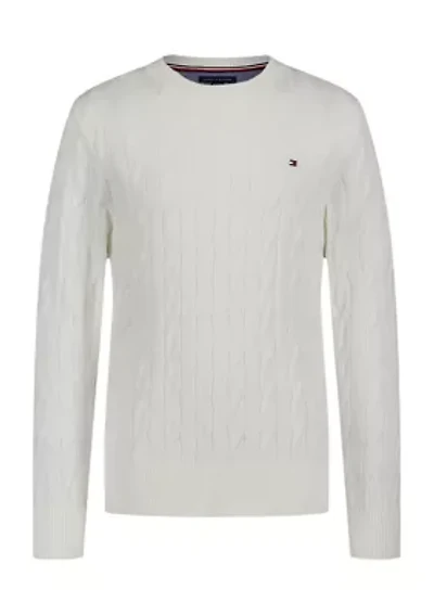 Boys 8-20 Cable Crew Neck Sweater