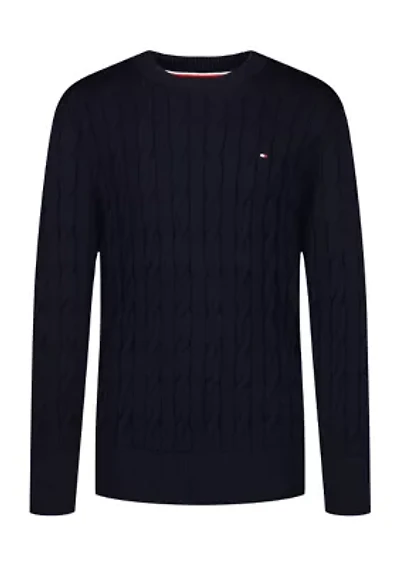 Boys 8-20 Cable Knit Crew Neck Sweater