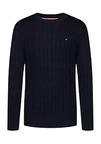 Boys 8-20 Cable Knit Crew Neck Sweater