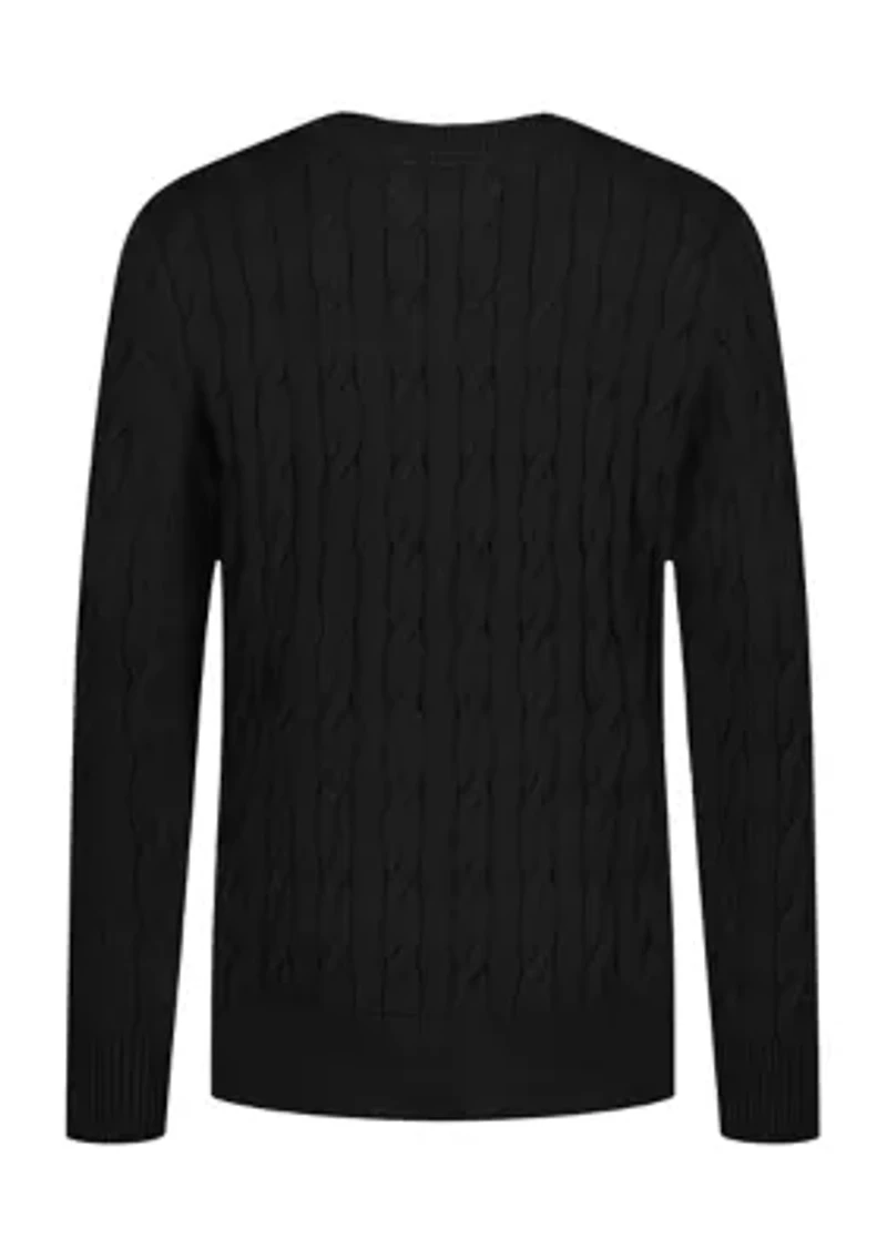 Boys 8-20 Cable Knit Crew Neck Sweater