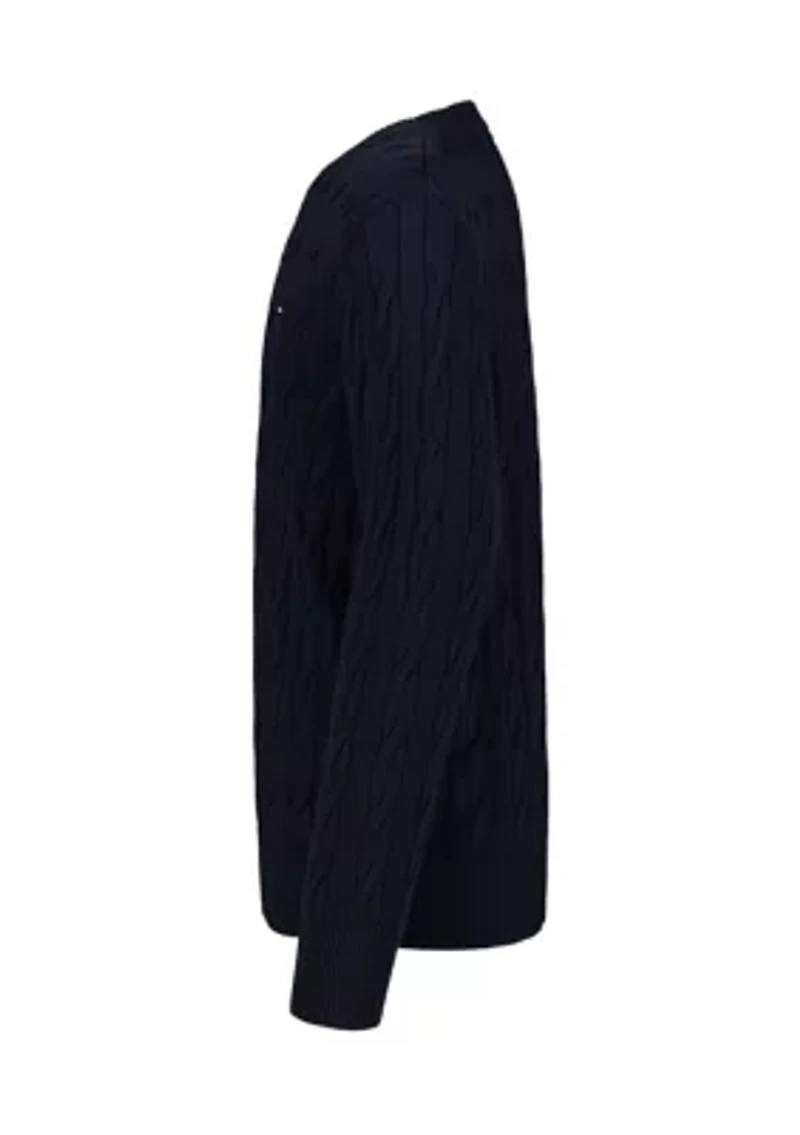 Boys 8-20 Cable Knit Crew Neck Sweater
