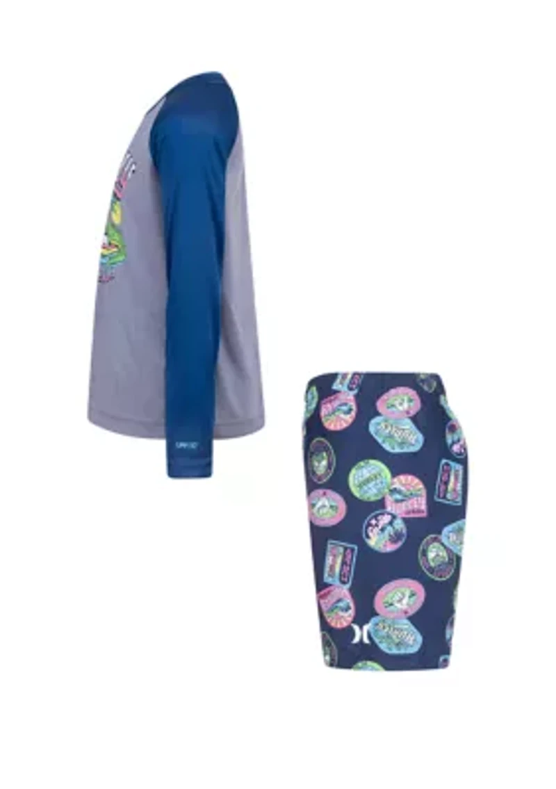 Boys 4-7 Graphic Swim Shirt and Printed Set