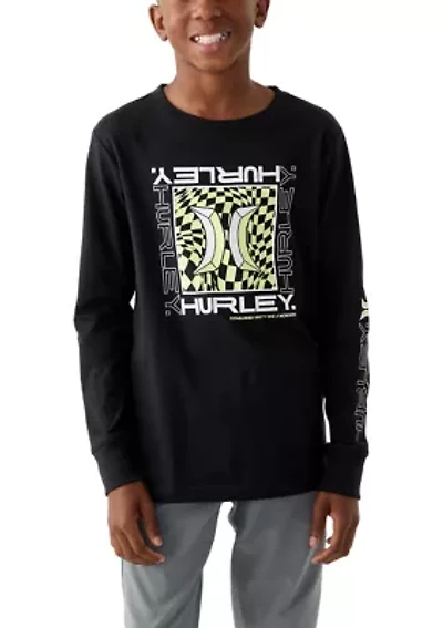 Boys 8-20 Check Box Long Sleeve Graphic T-Shirt