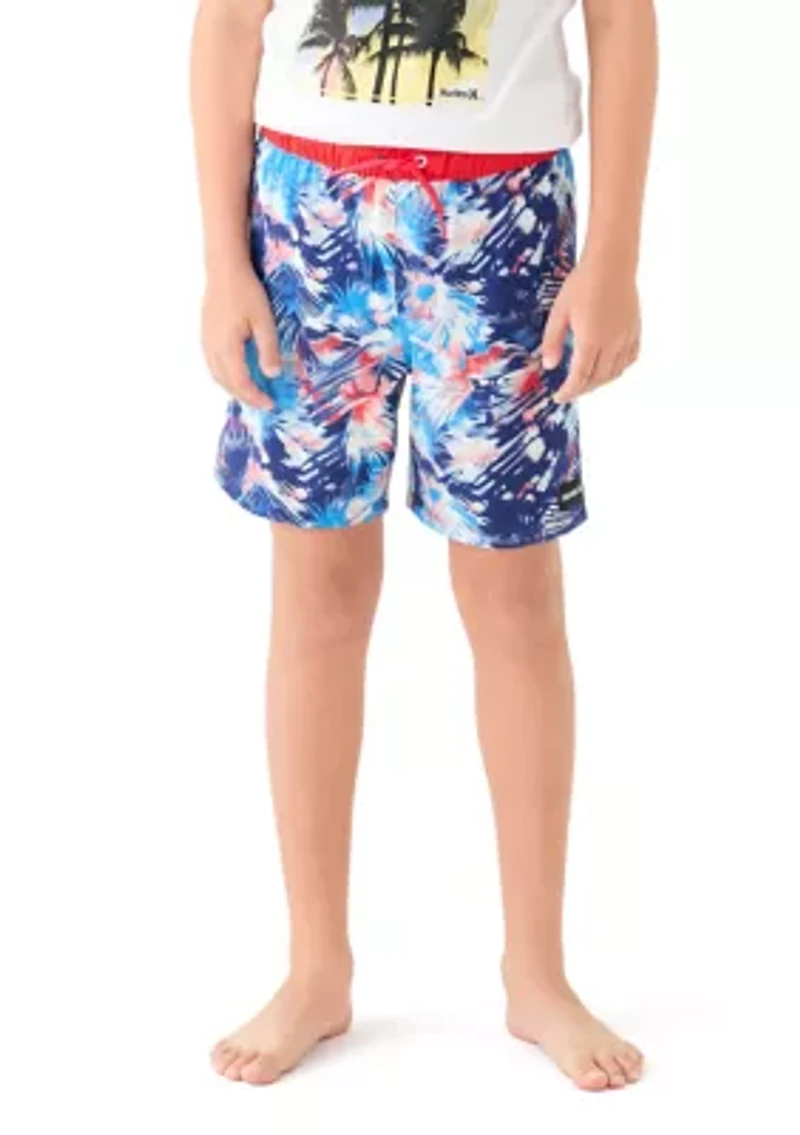 Boys 8-20 Distorted Palm Printed Swim Trunks