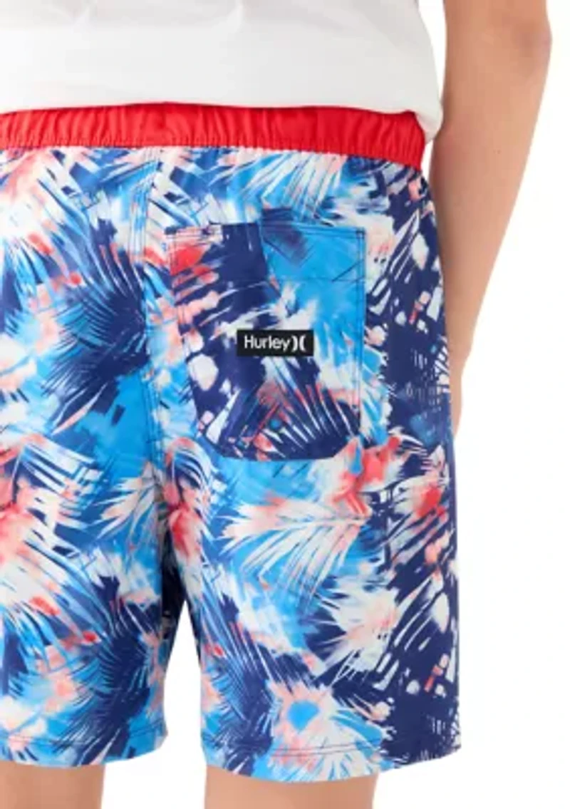 Boys 8-20 Distorted Palm Printed Swim Trunks