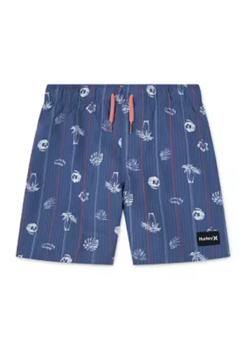 Boys 8-20 Seersucker Palm Print Swim Trunks