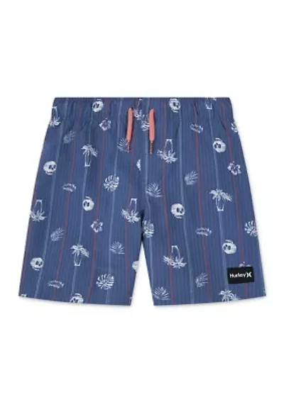 Boys 8-20 Seersucker Palm Print Swim Trunks