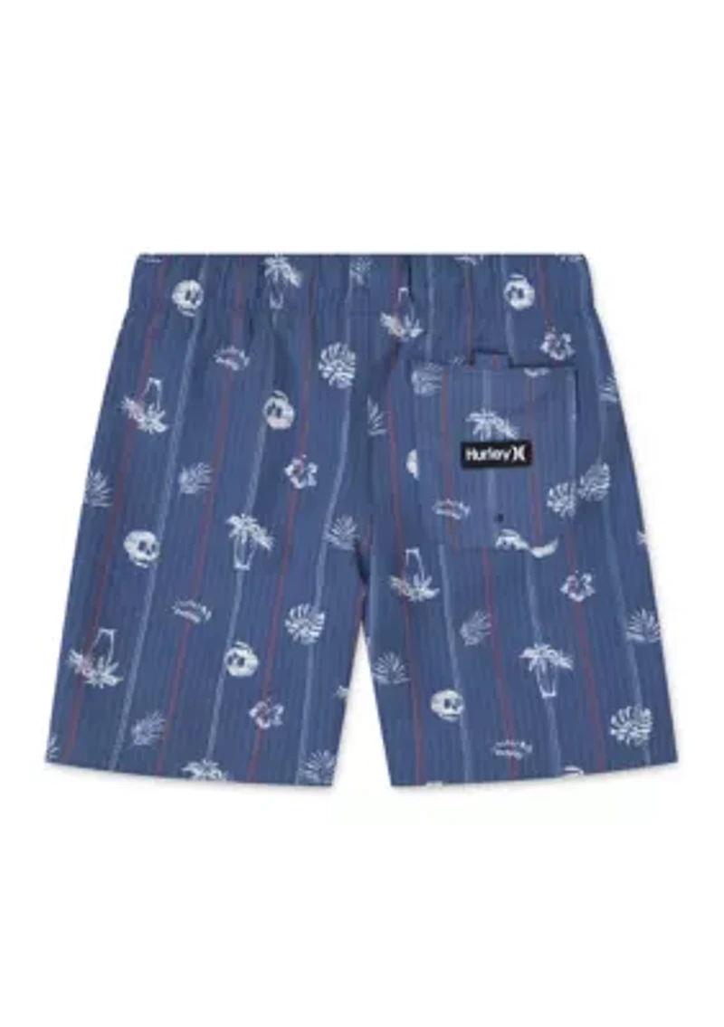 Boys 8-20 Seersucker Palm Print Swim Trunks