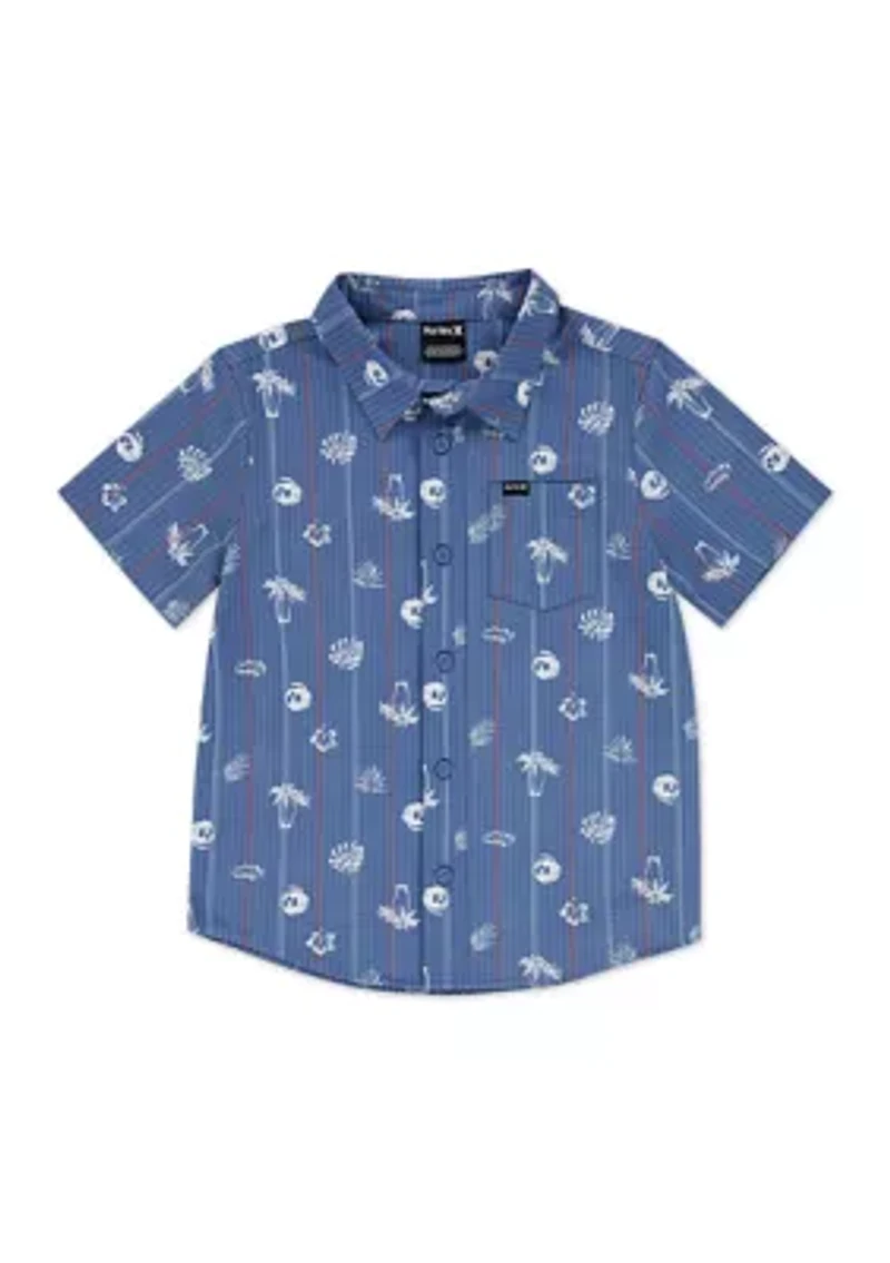 Boys 8-20 Short Sleeve Seersucker Palm Print Button Up Shirt