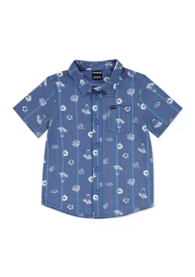 Boys 8-20 Short Sleeve Seersucker Palm Print Button Up Shirt