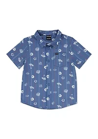 Boys 8-20 Short Sleeve Seersucker Palm Print Button Up Shirt