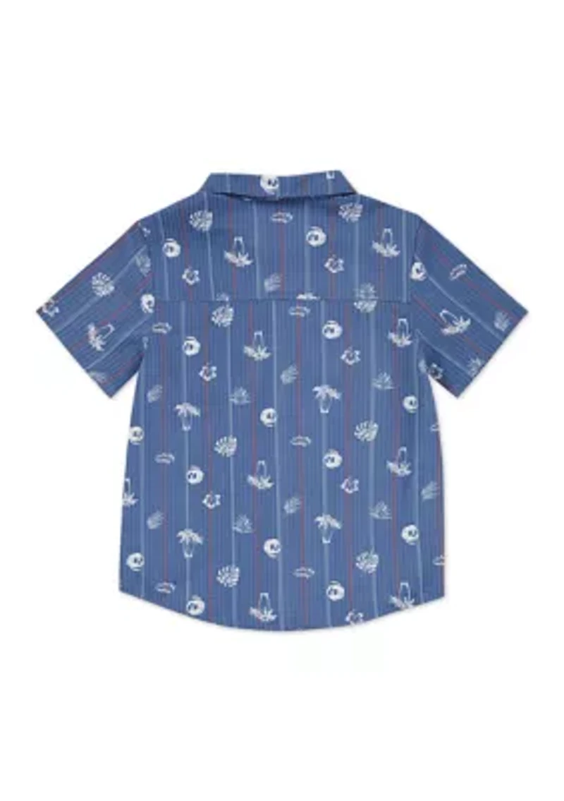 Boys 8-20 Short Sleeve Seersucker Palm Print Button Up Shirt