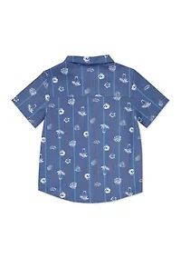 Boys 8-20 Short Sleeve Seersucker Palm Print Button Up Shirt