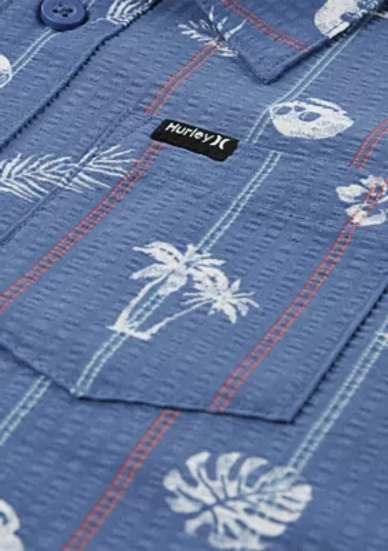 Boys 8-20 Short Sleeve Seersucker Palm Print Button Up Shirt