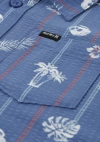 Boys 8-20 Short Sleeve Seersucker Palm Print Button Up Shirt